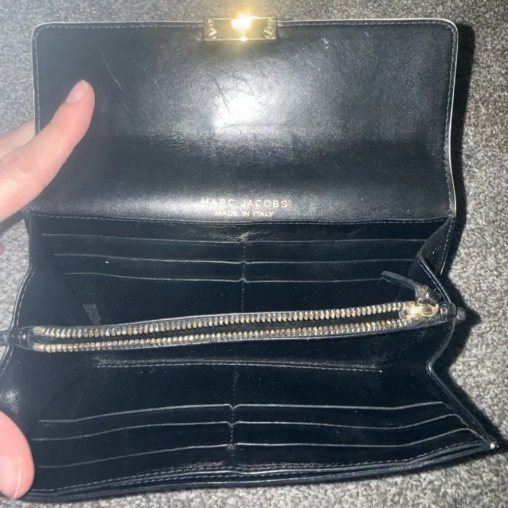 Marc Jacobs Black Leather Continental Wallet with Gold Clasp